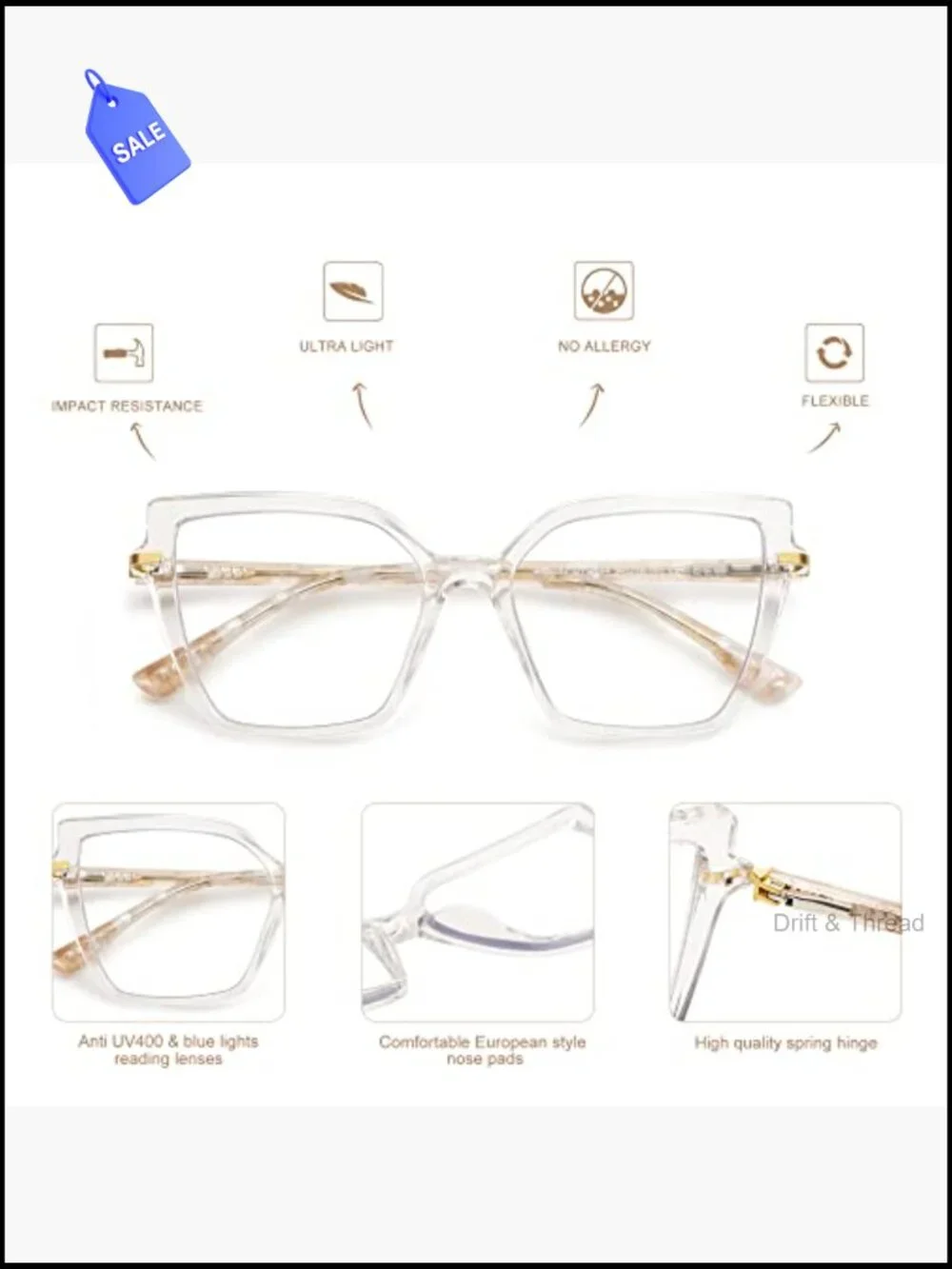 Trendy Square Blue Light Blocking Reading Glasses with Spring Hinge